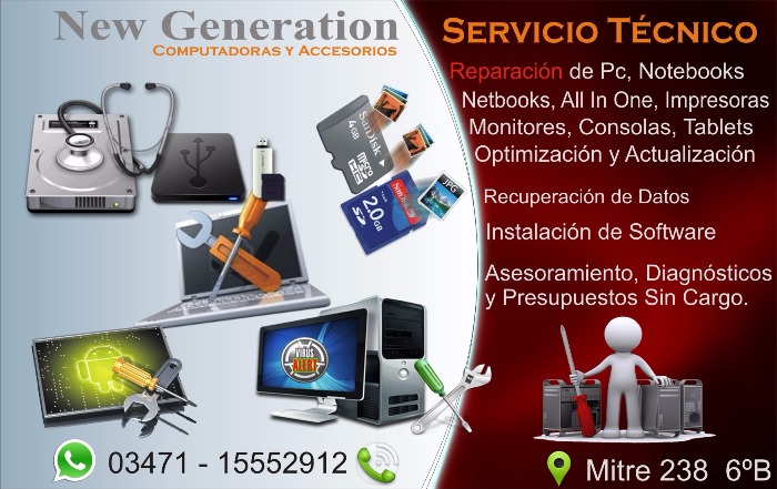 servicio técnico informático con mas de 15 años de experiencia. venta de equipos nuevos y usados. tomamos equipos en parte de pago.